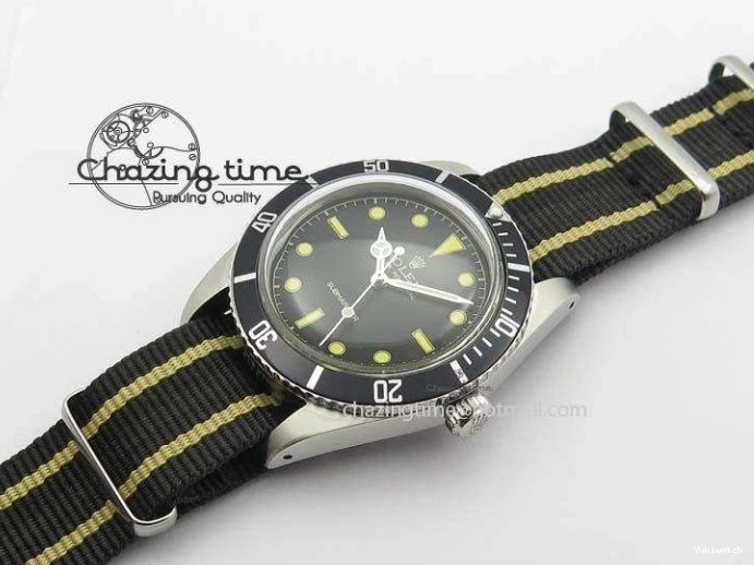 Strap SS Vintage On Dial Black A2836 Date Nylon No 1680 Submariner 0403